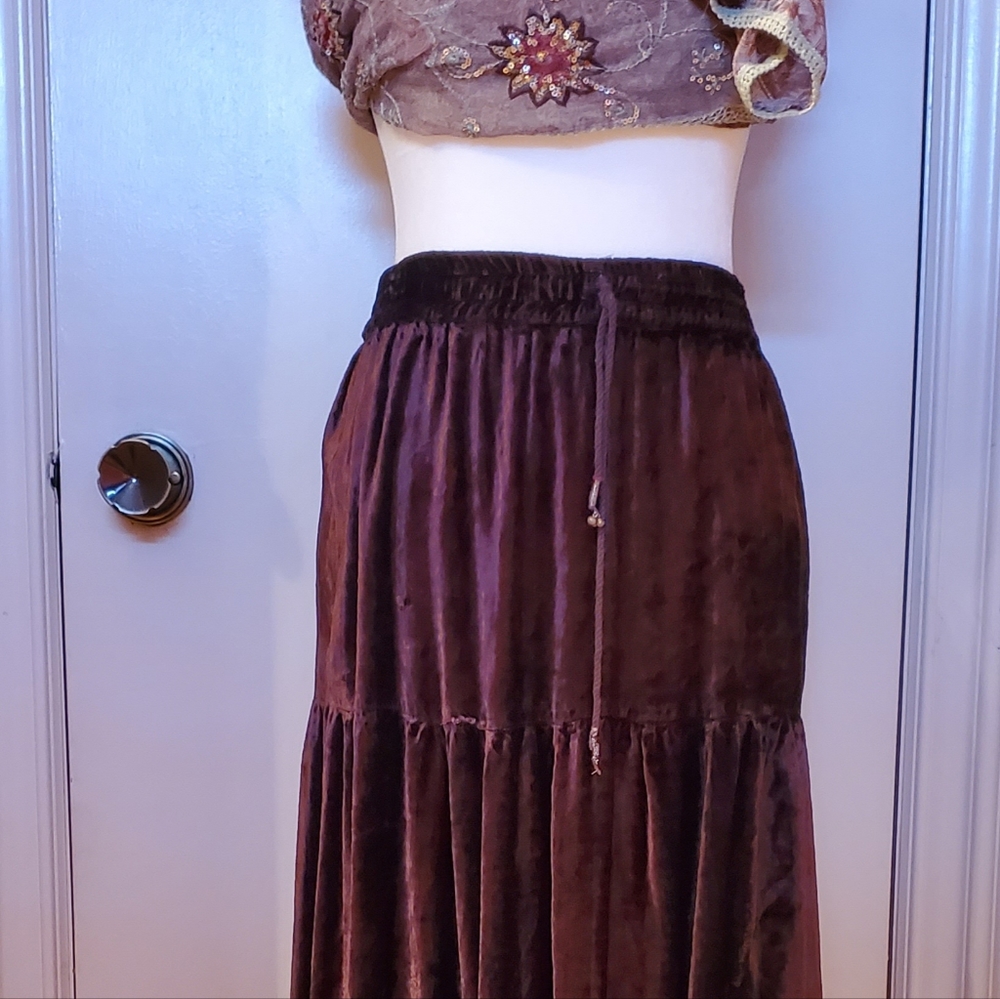 XL Long Velvet Dark Brown Skirt          3' Long Drawstring Waist 💝